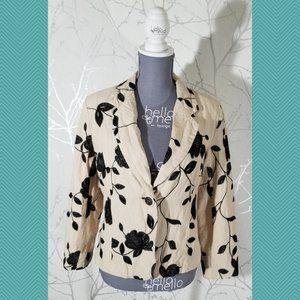 Anne Carson Beige Linen Floral Embroidered Blazer